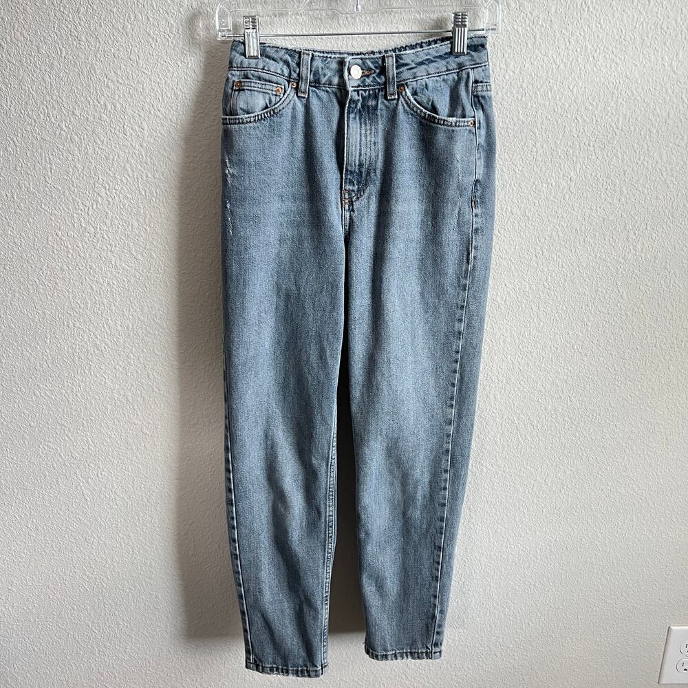 Topshop Moto Mom Jean Women's 25 High Rise Light Wash Cotton Tapered Cropped